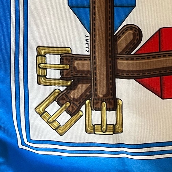 HERMES Silk Scarf Les Sangles 90cm design Jacques Eudel EUC 1980s - Picture 13 of 13